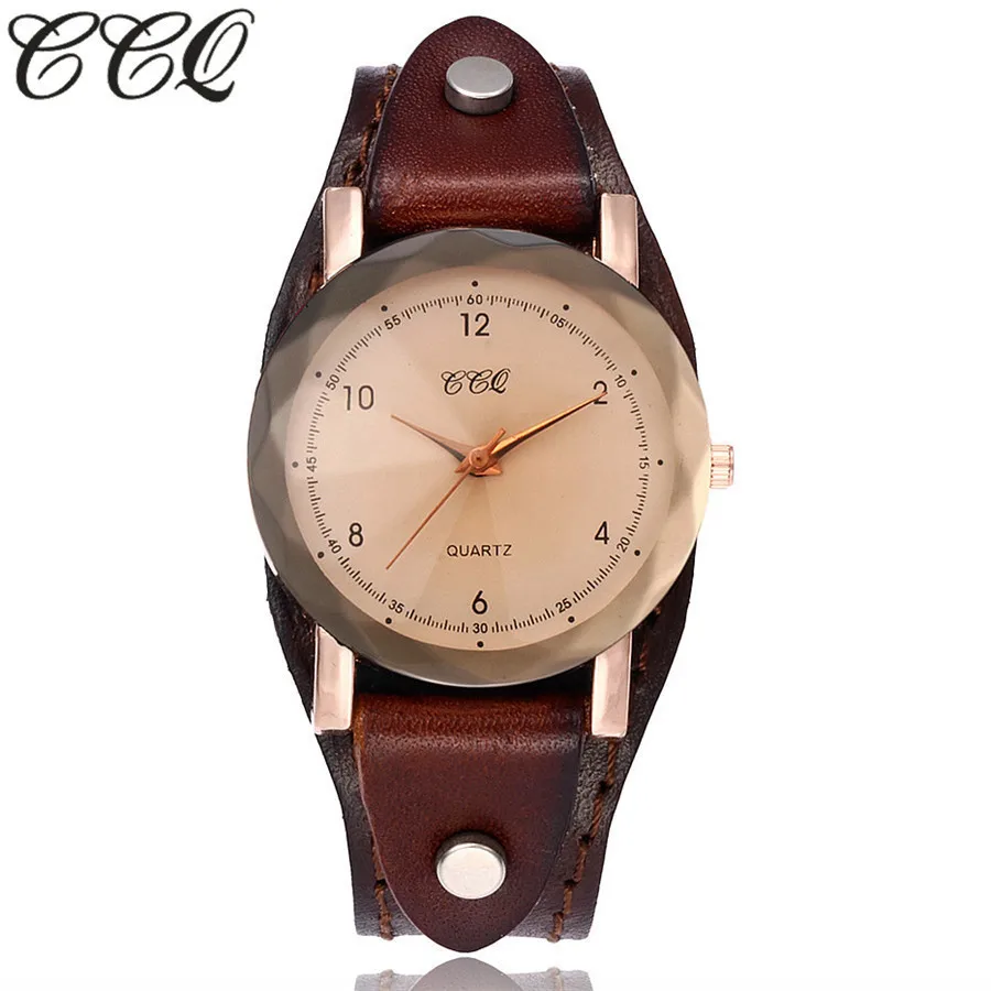 Часы наручные CCQ мужские/женские кварцевые с браслетом из натуральной кожи |