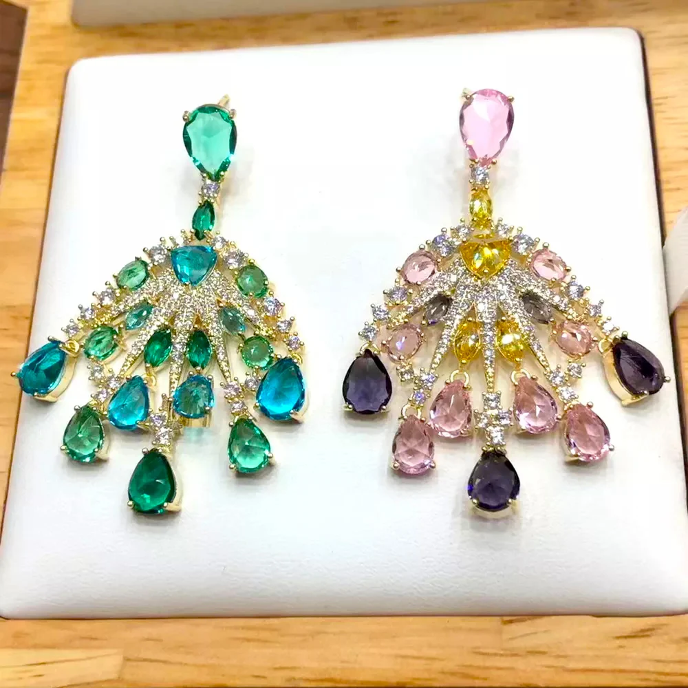 

KellyBola Luxury Sparkling Crystal Pendant Earrings Cubic Zirconia Pendant Earrings Bridal Wedding Banquet Jewelry Accessories