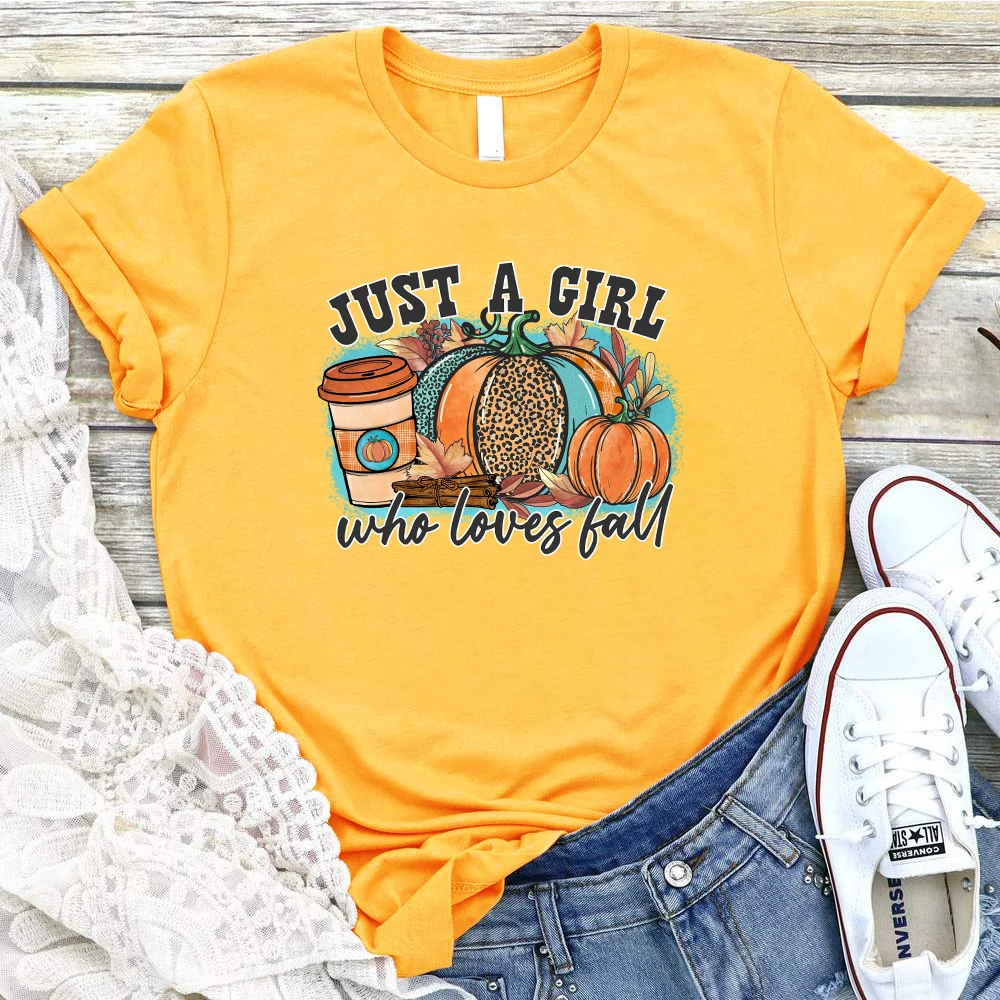 

Women New Thanksgiving Day Women T-shirt Just A Girl Who Loves Fall Pumpkin Print Shirt Woman 90s Graphic Female Tee Tshirts