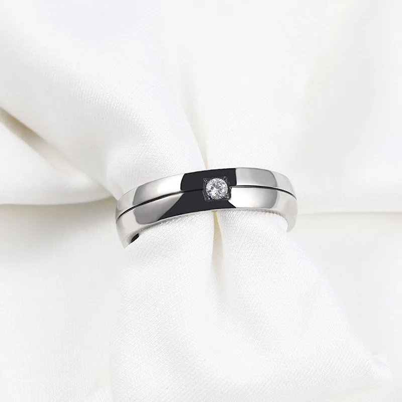 Tigrade Men wedding Ring Titanium White Cubic Zirconia Inlay with Line Silver Color Trendy Couple Engagement Band Engraved aneis