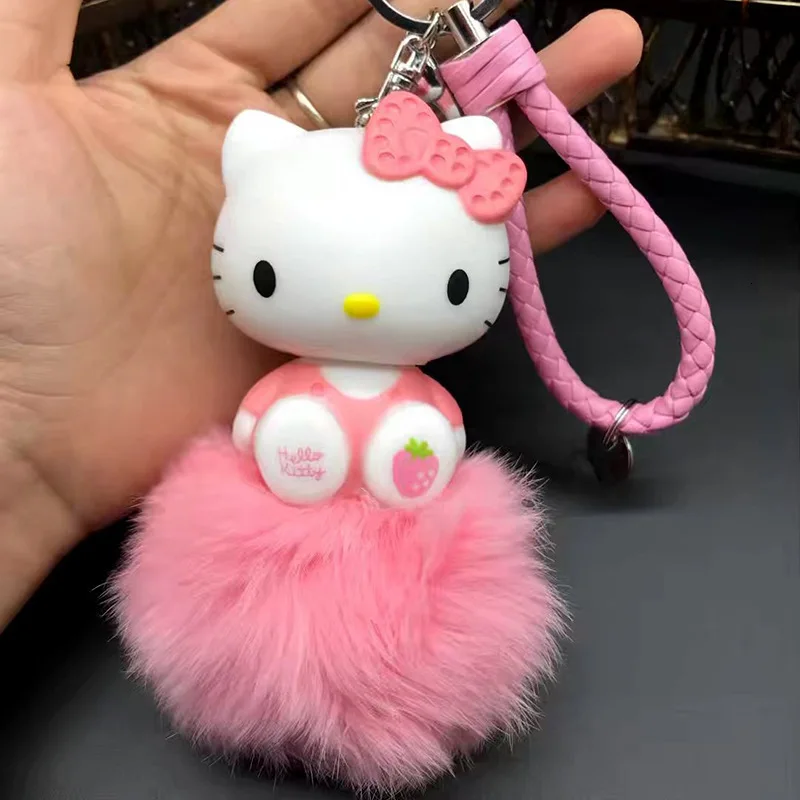 4 Pom аниме брелок мультфильм брелок Hello Kitty пушистый мех кролика брелок кольцо держатель женская сумка автомобильный брелок с помпоном - Цвет: 4