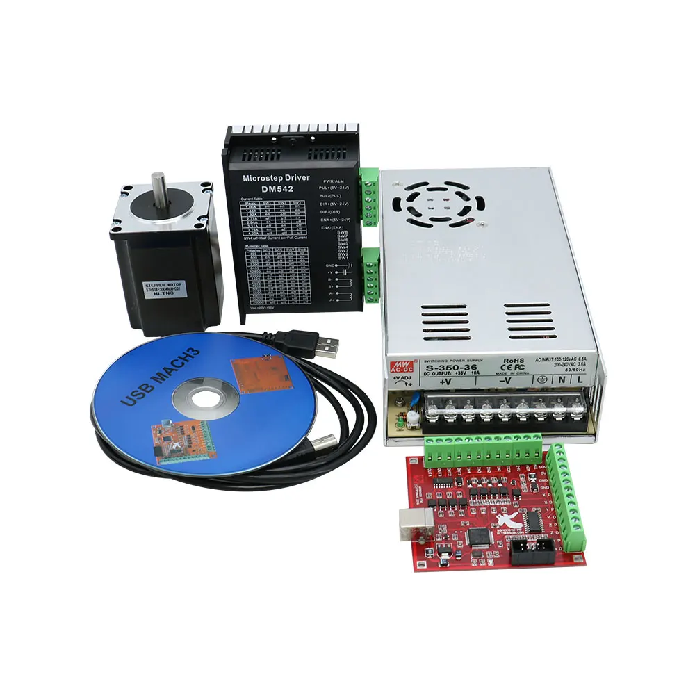 RUS Ship CNC Router kit 3A 2N.M Nema 23 57 x76mm Stepper Motor TB6600 DM542 Driver + 350W Power Supply MACH3 Controller Card |