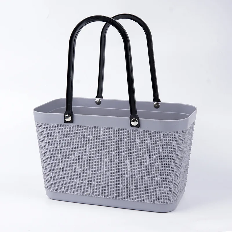 

2021 New Summer Beach Bags Plastic large capacity Shopping Handbag Picnic Fruit And Vegetable Basket Sundries Storage Bag