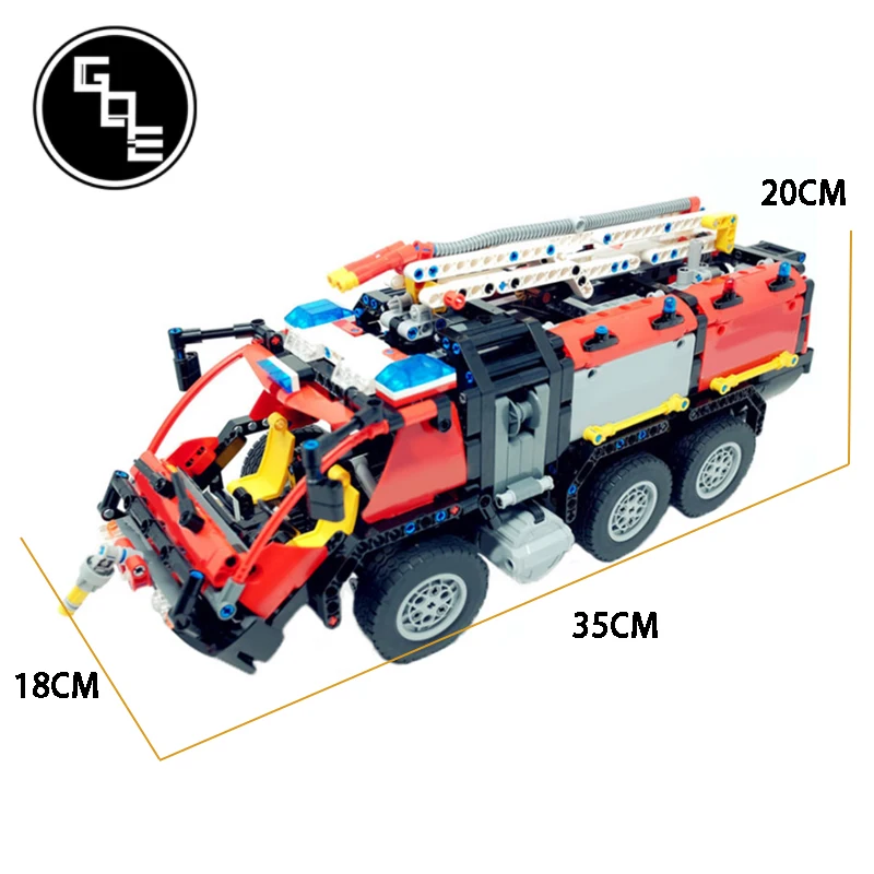 

Technic series MOC-20299 Airport Crash Tender Fire truck City Police Engineering Vehicle car Crane sprinkler bricks toy for kids