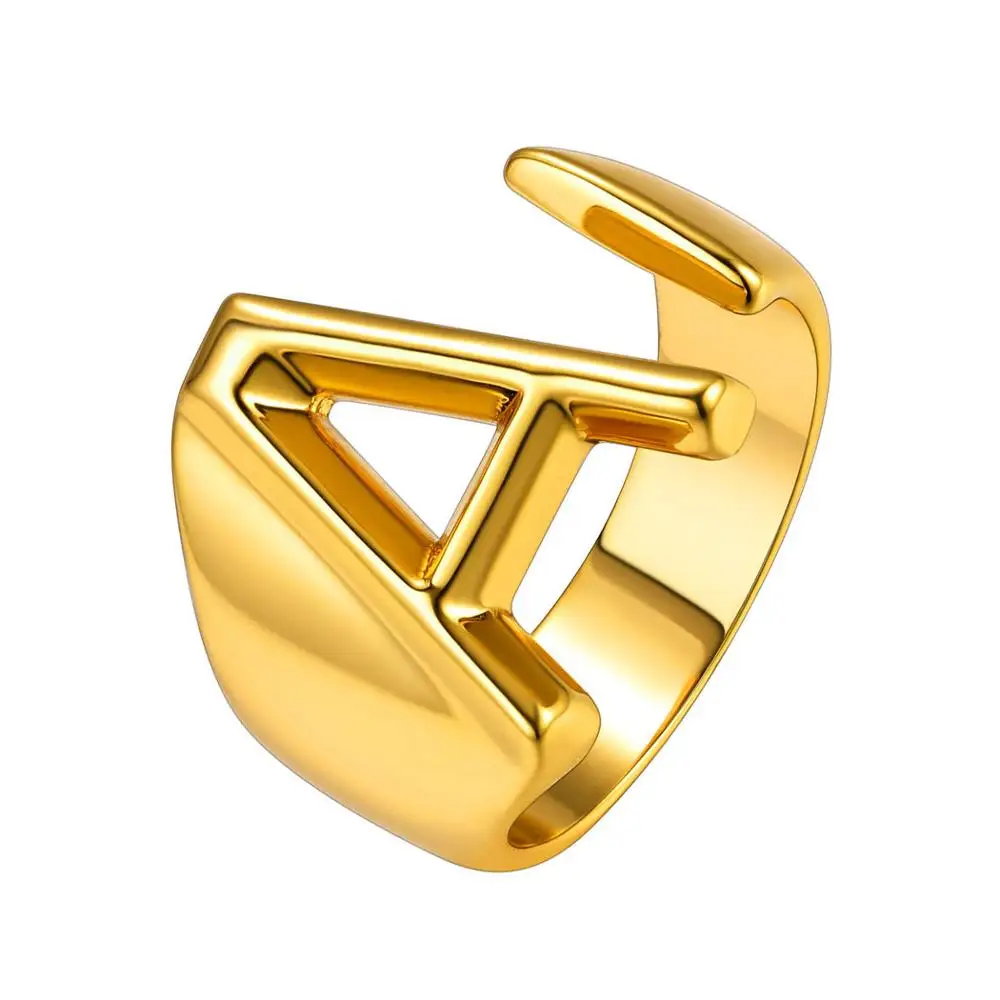 

U7 A to Z Initial Letter Women Statement Rings Adjustable Party Womens Signet Ring Gold Plated Bold Open Alphabet Ring R1024
