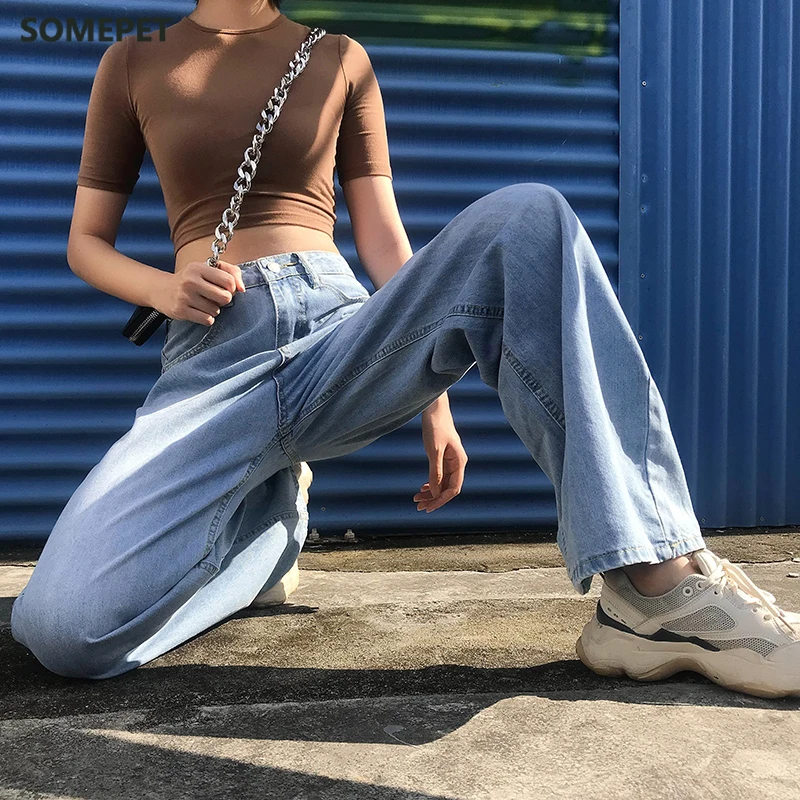 

Women Cotton Loose Jeans, Wide Leg Loose Pants, Streetwear, Korean Style