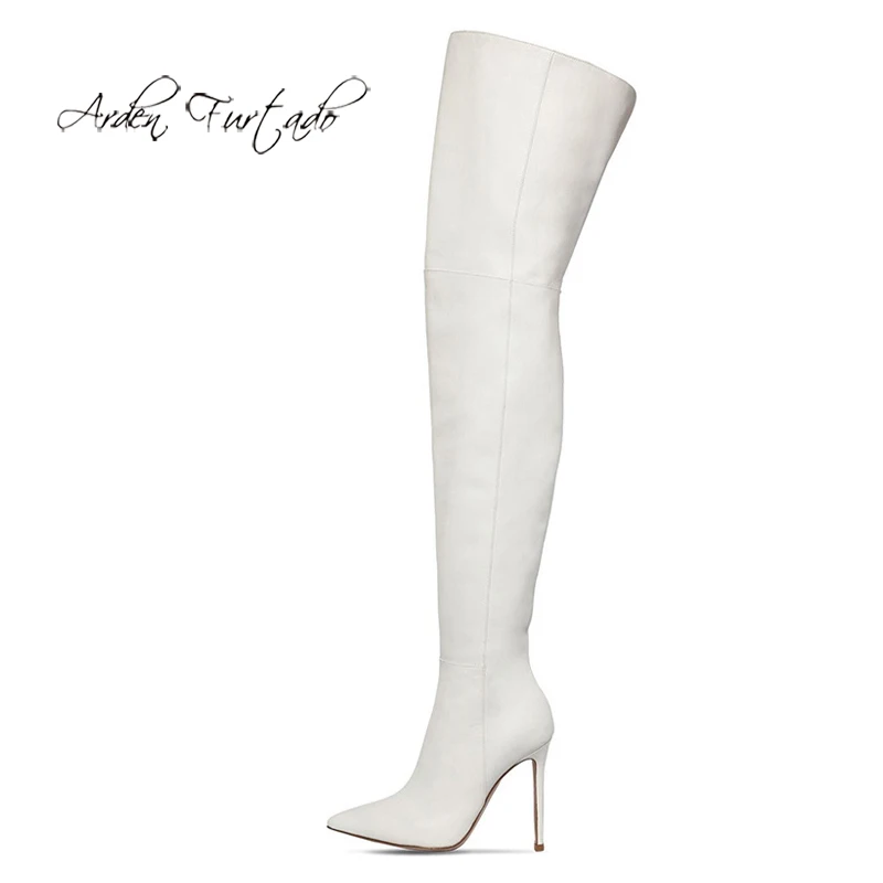 

Arden Furtado Fashion Women's Shoes Winter Pointed Toe Stilettos Heels Zipper Sexy Elegant Ladies Boots White over the knee boot