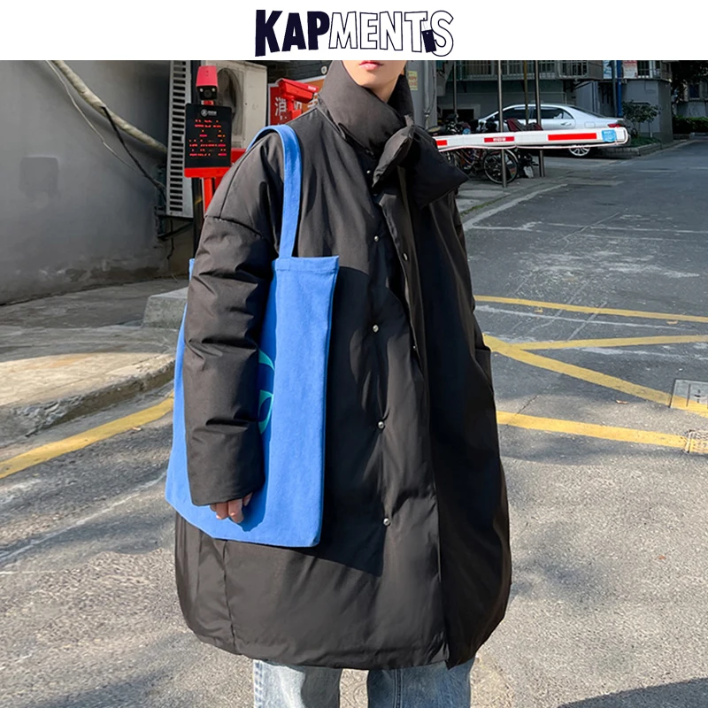

KAPMENTS Men Long Solid Stand Winter Jackets 2022 Mens Cotton Thick Streetwear Puffer Jacket Man Oversized Loose Outwear Clothes