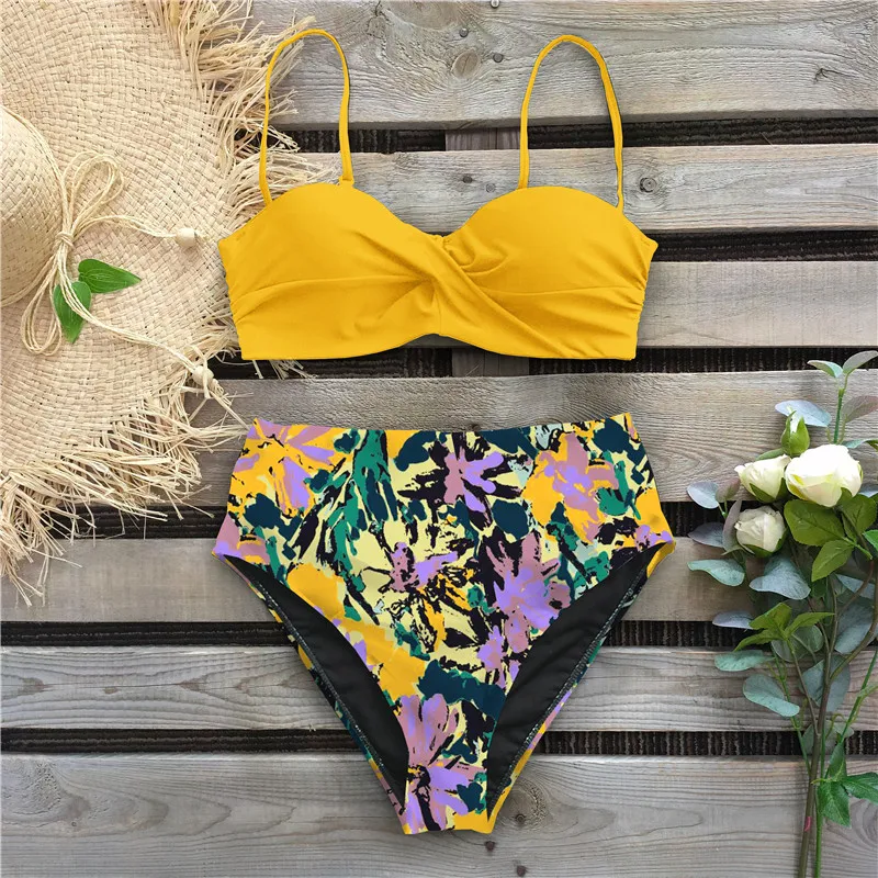 

Sexy Leaf Print Bikini 2021 Female Swimsuit Women Swimwear Thong Push Up Bikinis Set High Waist Swimming Suits for Bathing Suit