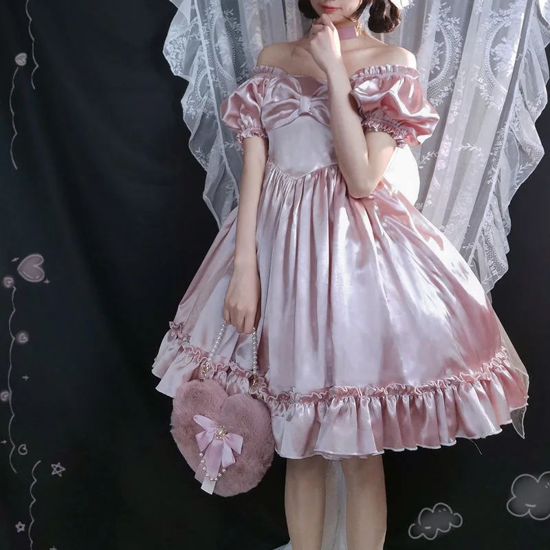 

New Sweet Vintage Palace Lolita Dress Princess Girl French Elegant Bowknot Dress Summer Women Victorian Short Sleeve Party Dress