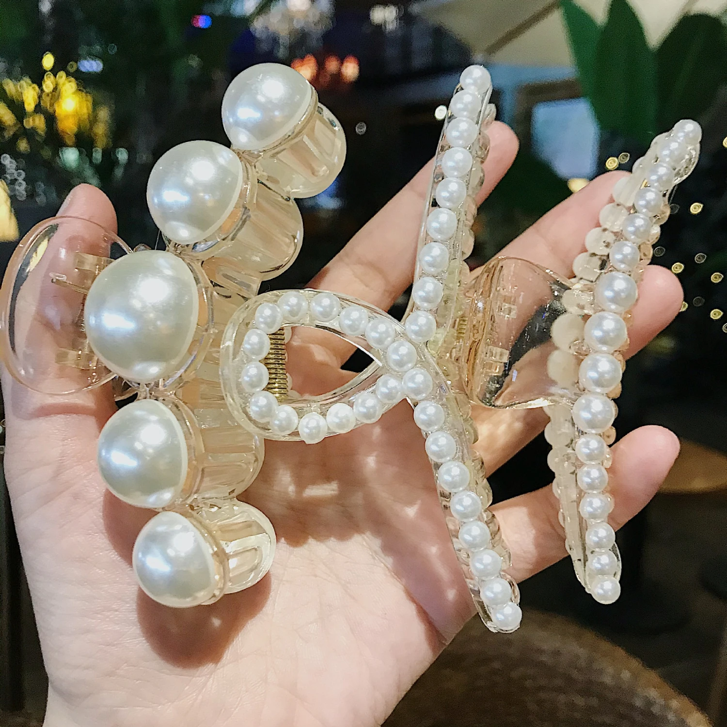 

14 Styles Big Pearls Hair Clip Claws Oversize Small Makeup Thick Hair Accessories for Women Korean Black White Barrette 2021 New