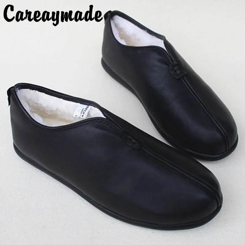 Кожаные ботинки ручной работы Careaymade теплые Нескользящие на плоской подошве из