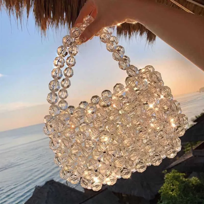 

2021 NEW Transparent Crystal Bag Designer Pearls Jelly Bag Clutch Clear Bag Crossbody Messengers Women Crystal Handbag Totes