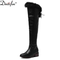 daitifeautumn and winter cotton boots leather thick high heeled high tube boots martin boots rabbit fur boots over the knee