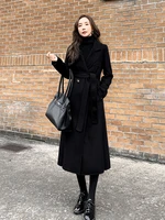 black womens autumn winter 2021 new wool double faced fabric medium length autumn winter cashmere coat woolen coat fashion