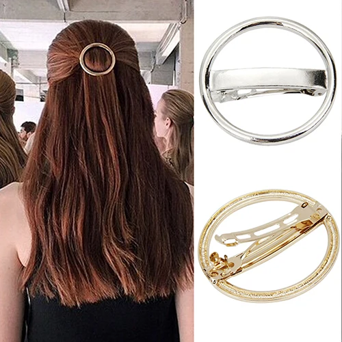 Women's Punk Circle Hairpin Golden Silver Alloy Round Hair Clip Clamp Headwear fashionable style. Shiny golden and silver tone. | Красота