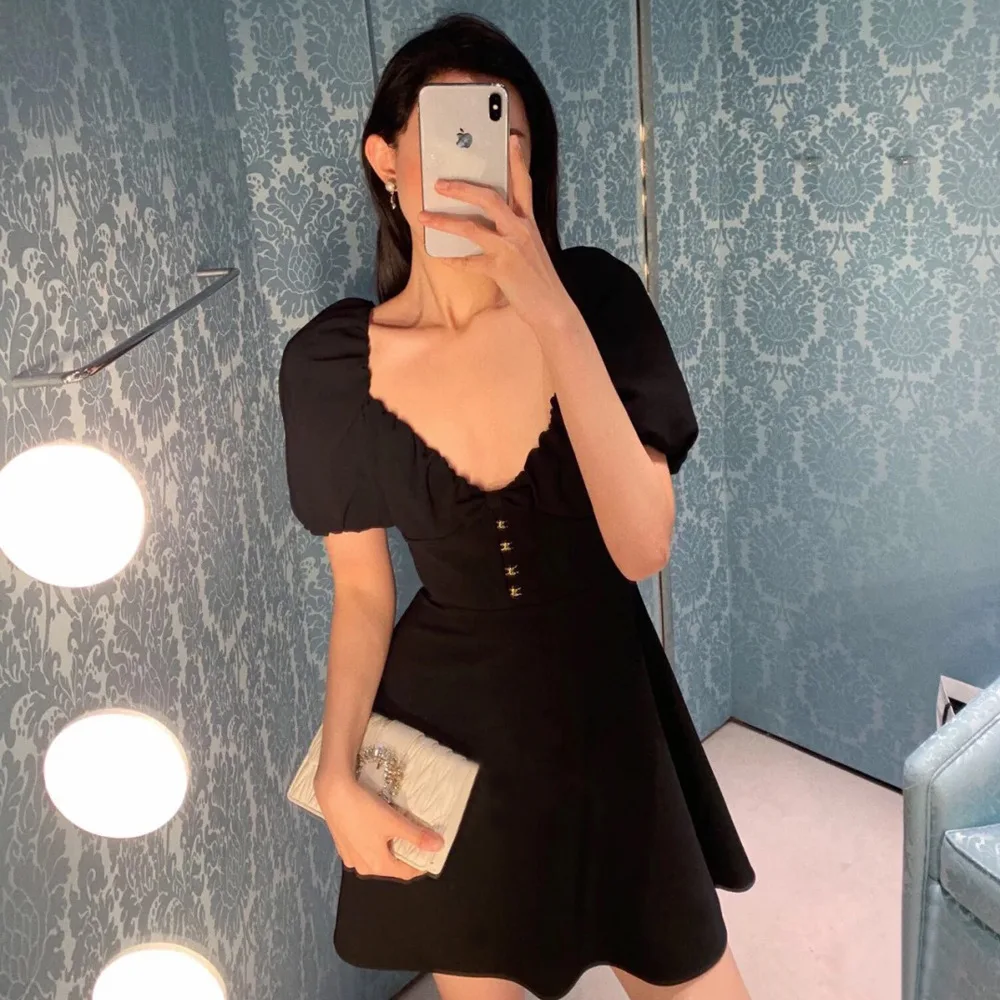 

Женское Повседневное платье с рукавами-фонариками и открытой спиной, модель M5 в классическом стиле на лето, 2021