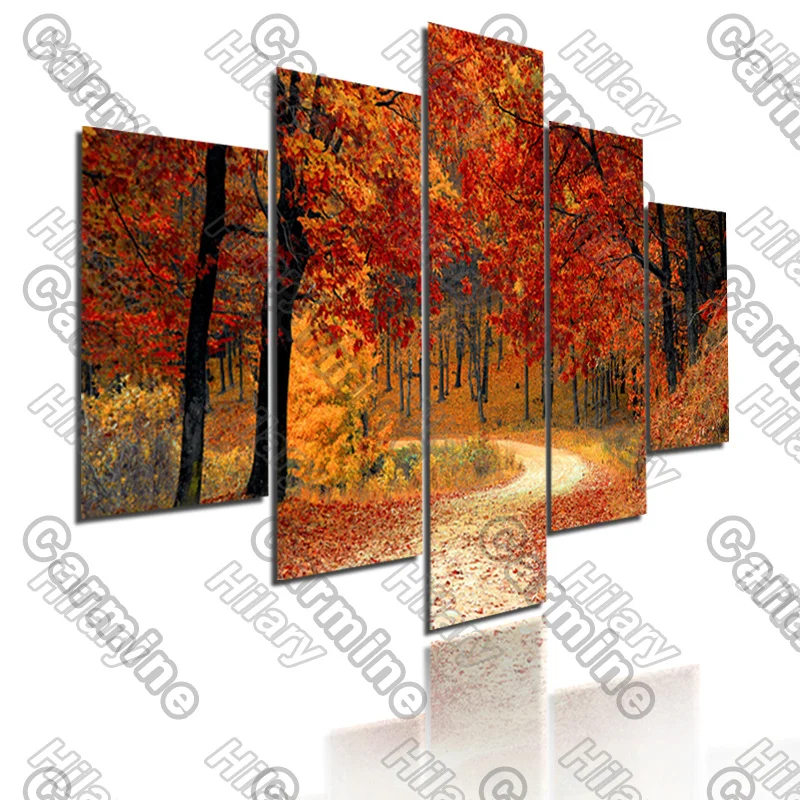 

Poster Red Forest Path Landscape Canvas Painting 5Pcs Posters Painting Wall Art Decoration for Living Room Frameless Style
