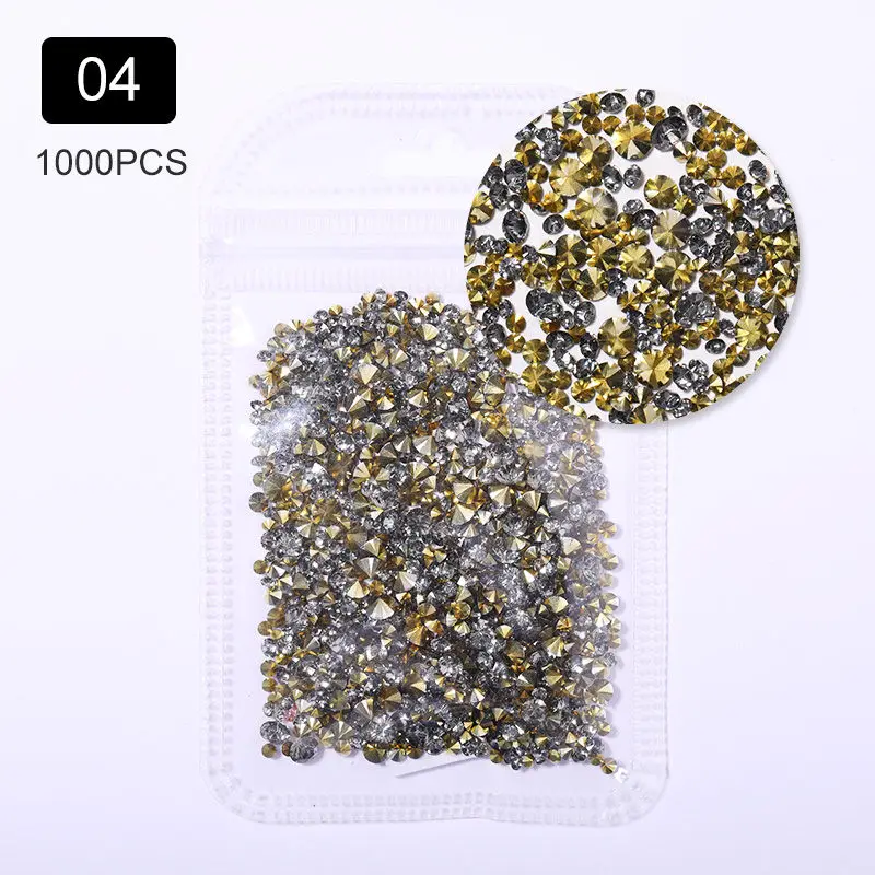 4 1000PCS/Bag Irregular AB Colorful Nail Rhinestones Flat Bottom Mixed Size Nail Studs Nail Art 3D DIY Decorations - Color: 4