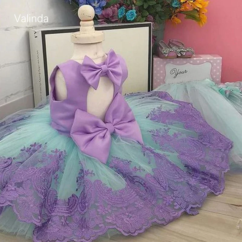 

Baby Girl Dresses with Appliques Lace Trim Little Princess Birthday Party Dresses Children Clothing Kids Couture
