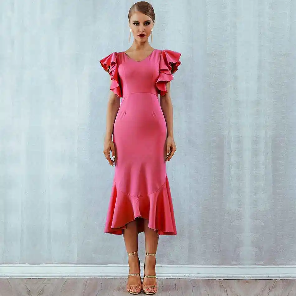 Seamyla новые летние платья Vestidos для женщин Elagant Русалка вечернее платье Сексуальная Открытая спина оборками Bodycon Клубная одежда