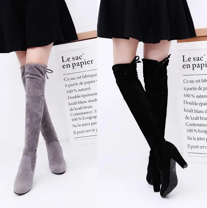 Большие размеры Модные женские Зимние ботфорты из искусственной замши