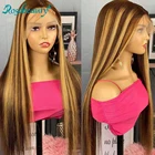 Rosabeauty 30 дюймов 13х4 Омбре Выделите коричневый кружевной передний парик бразильский HD прозрачный прямой фронтальный цветной парик