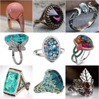 Кольцо с голубым камнем в винтажном стиле для мужчин и женщин, турецкое вечернее обручальное кольцо ручной работы в ретро стиле для мужчин и женщин