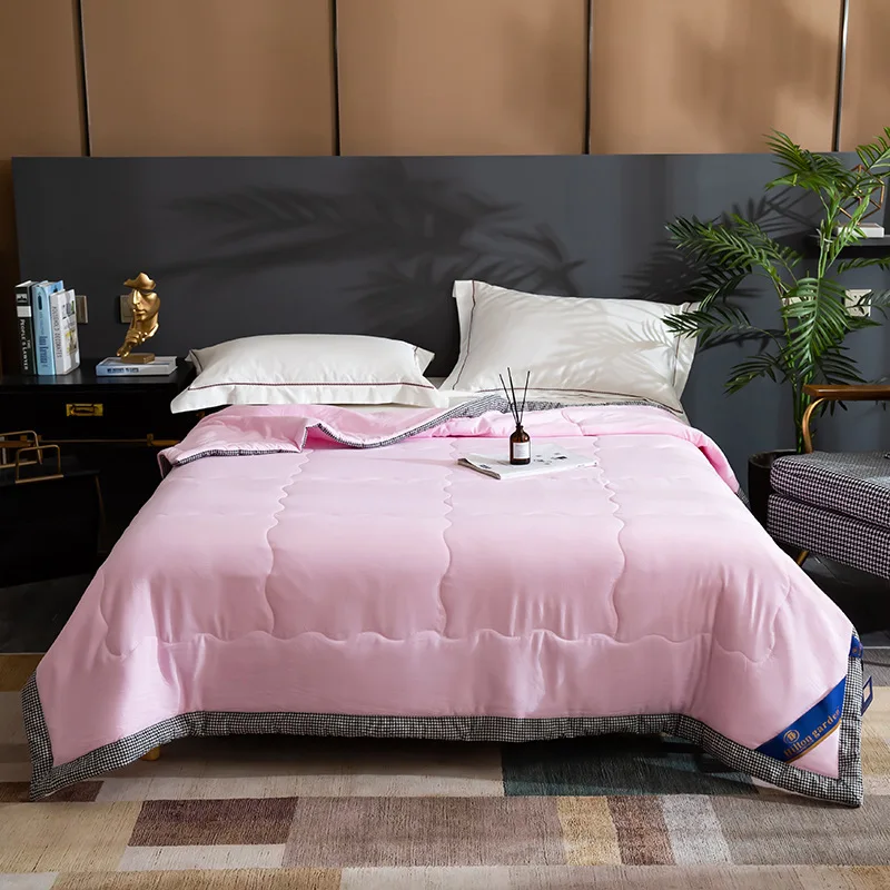 

Hilton Pure Color Washed Cotton Summer Quilt Houndstooth Thin Quilt Air Conditioner Quilt Plain Gift summer pink quilt comforter