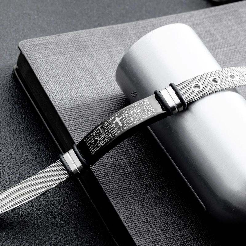 Браслет из полированной нержавеющей стали с черным покрытием для подарка отцу