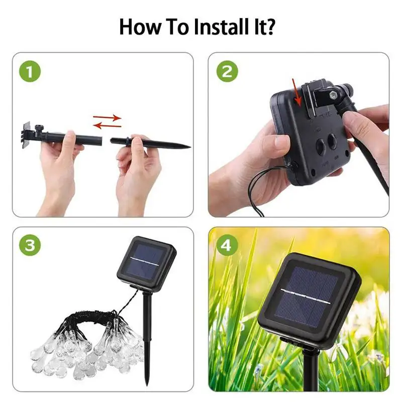 Светодиодная уличная гирлянда на солнечной батарее в виде капель воды 5 м 20