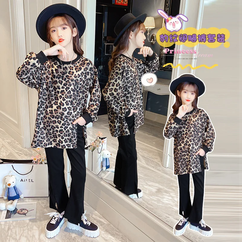 

Girls print suit 2020 autumn new children's fashion trendy clothes hip-hop wide-leg pants hip-hop two-piece western style