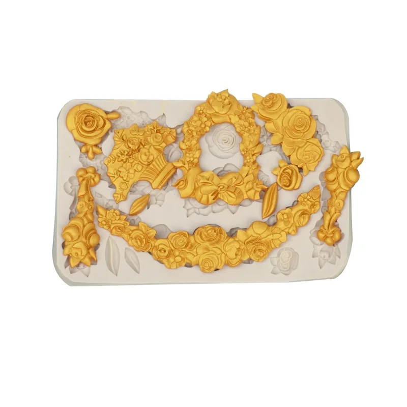 

Silicone Mold European Relief Flower Rattan Silicone Mold Rose Frame Molds for Gypsum and Concrete Polymer Clay Plaster Casting