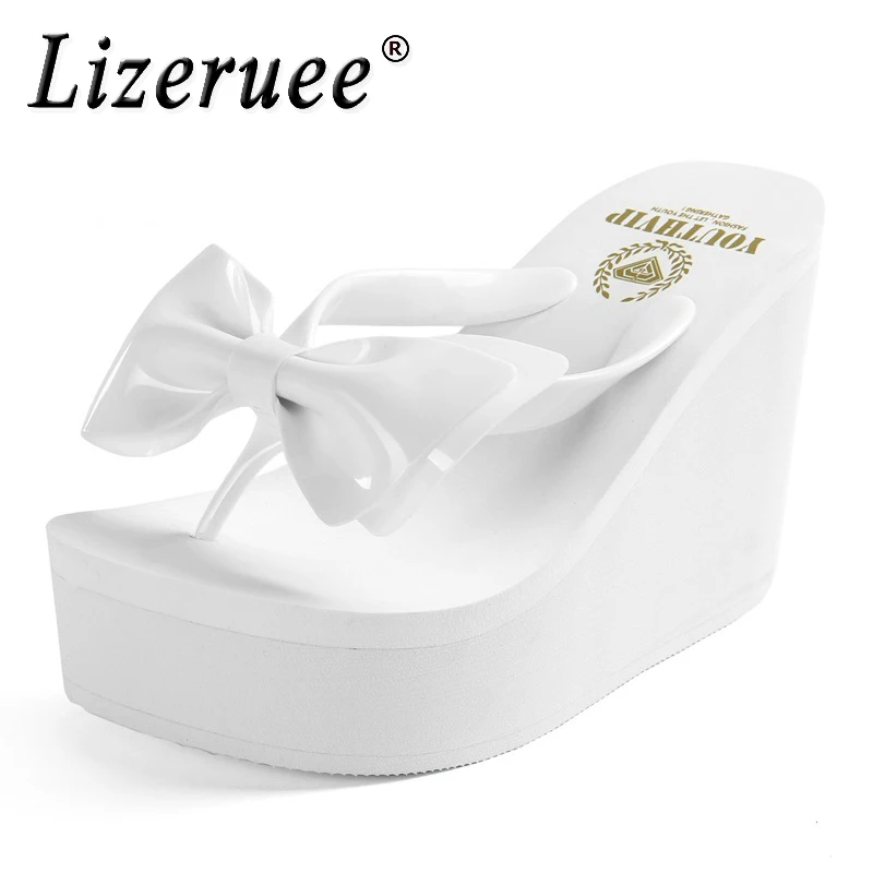 Шлепанцы женские на высоком каблуке летние сандалии из ЭВА с бантом однотонные