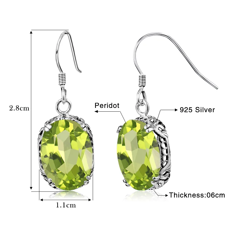 

Silver Chakra Silver Earrings For Women Sterling Silver Drop Earrings Green Peridot Gemstone Elegant Fashion Jewelry Wholesale