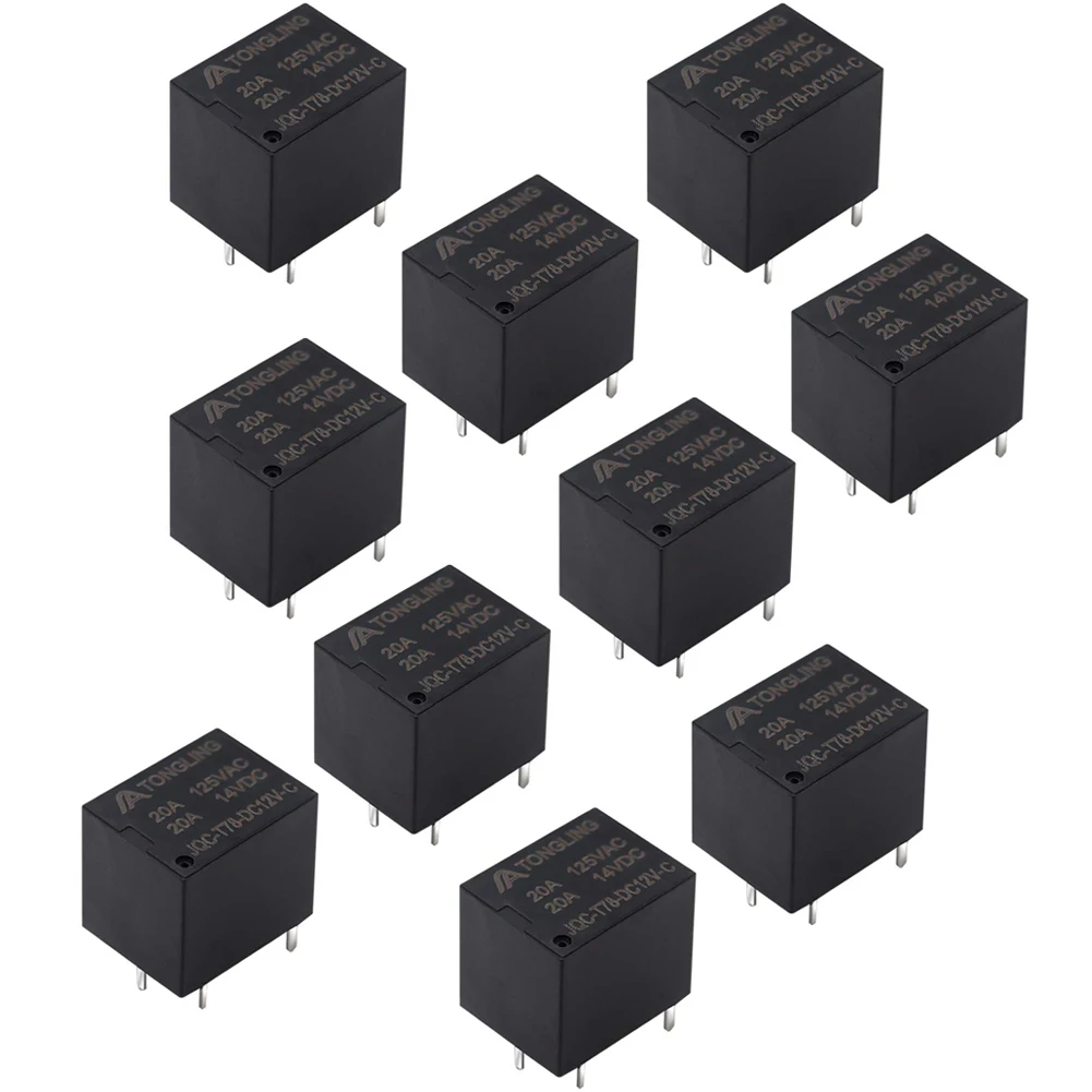 

10Pcs 12V DC Power Relay Coil T78 5 Pins Mini Electromagnetic PCB Power Relay Type In stock Black Automobile relay Set