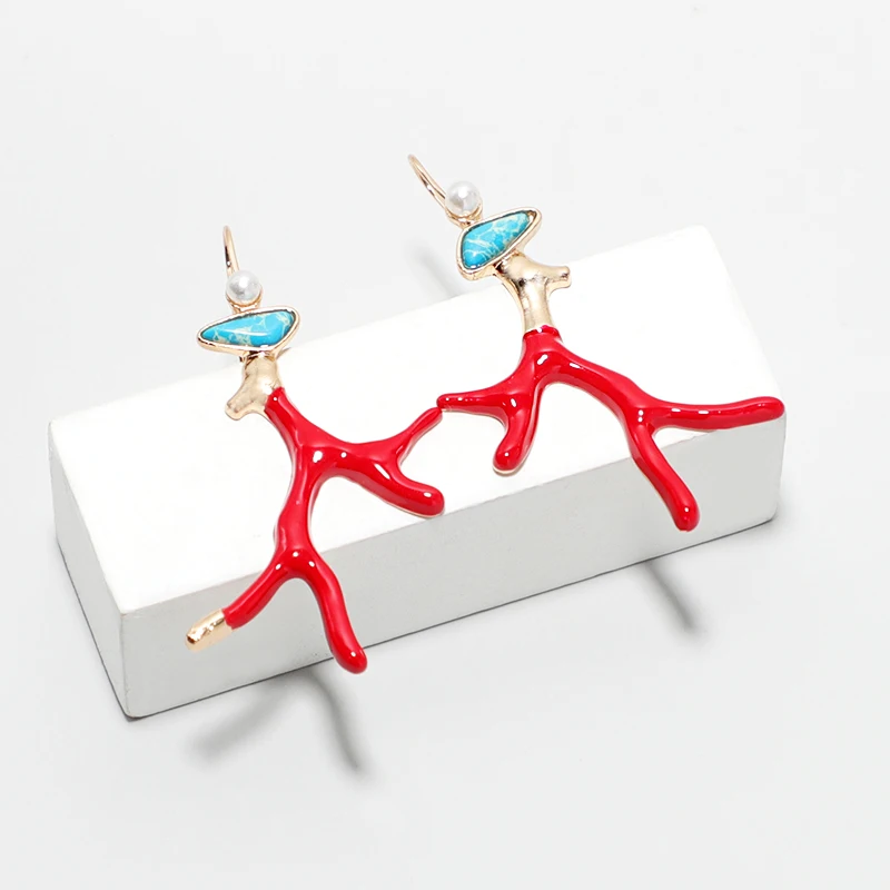 Коми Бохо модные коралловые ветви дерева висячие резиновые Висячие серьги для