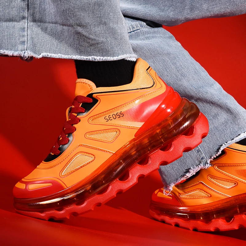 Мужские амортизирующие кроссовки оранжевые на воздушной подушке Повседневная