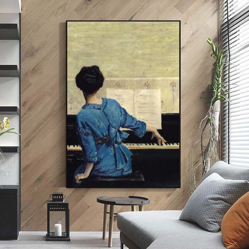 

The Girl Play Piano Vintage Poster And Prints Famous Canvas Oil Painting Reproduction On Wall Art Picture For Living Room Decor