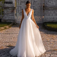 fivsole sexy backless beach organza long wedding party dress sleeveless v neck bow new bridal gowns 2022 vestidos robe de mari%c3%a9e