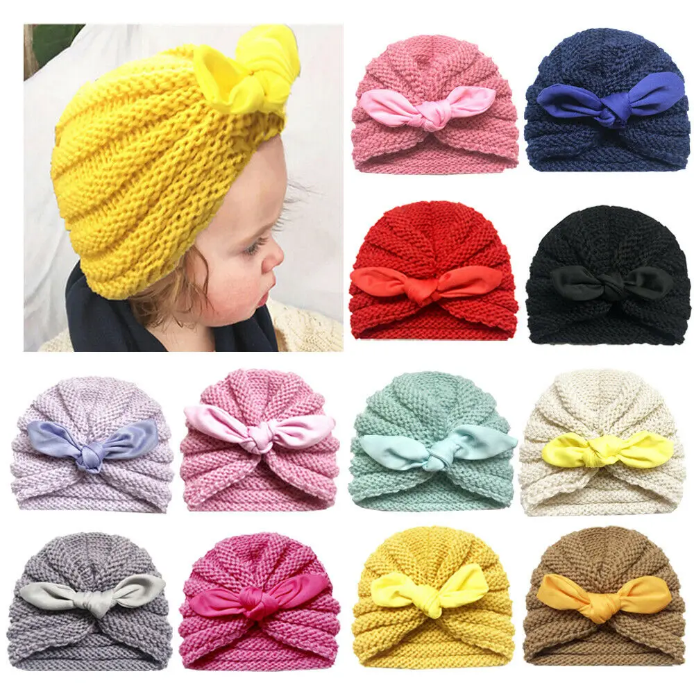 

Toddler Kids Boys Girl Turban Knitted Cap Winter Warm Hat Soft Cute Baby Beanie