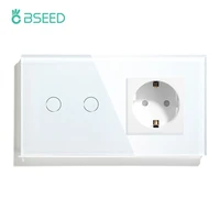 bseed touch light switch 2 gang 1 way with eu wall socket white black gold wall sensor switch crystal glass panel 3 colors