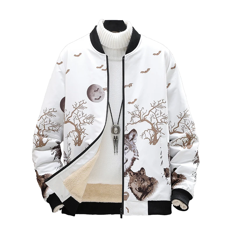 

Men Winter Baseball print Jacket Coat Warm Mens Thick Parka Casual Student Loose Hip Hop Outwear Male Overcoat