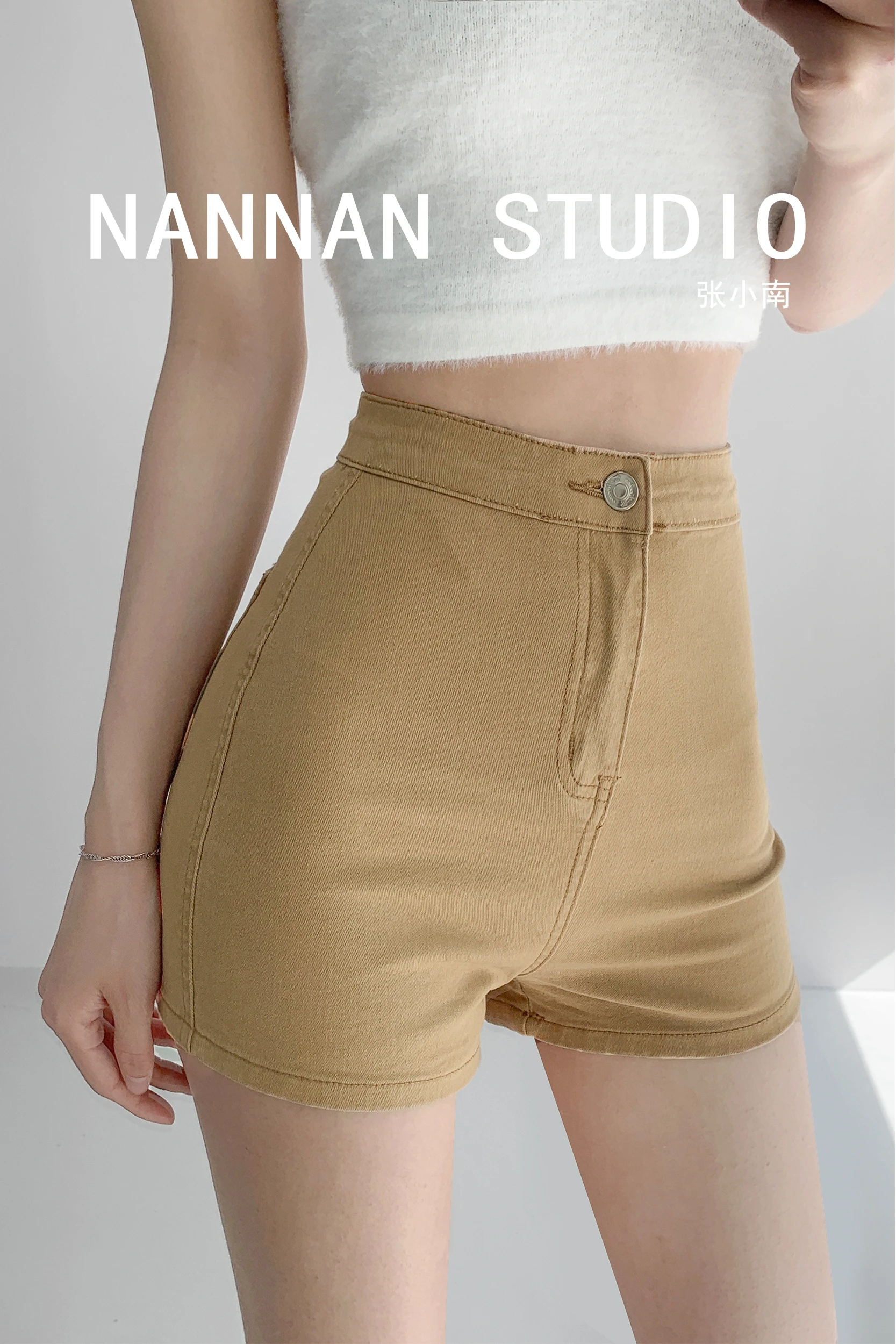 

peach hip denim shorts women's summer solid color slim tight shorts high waist stretch casual A-line hot pants jeans for women