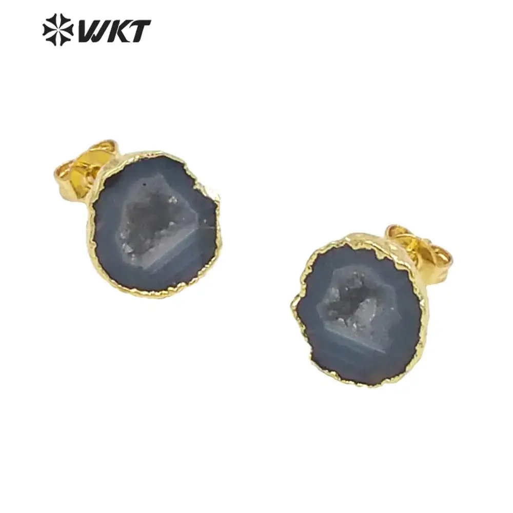 Оптовая продажа уникальные серьги из жеодового камня на заказ 5 шт./лот золотого