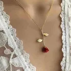 Женское ожерелье с подвеской в виде красной розы