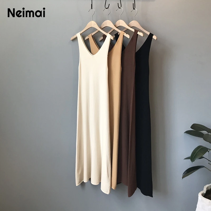 Neimai Camisole эластичное вязаное платье Vestido сексуальное осеннее элегантное миди в