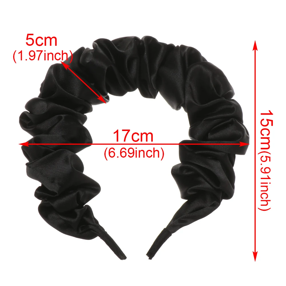 

Hot Sale Solid Color Slik Padded Pleated Hairband for Women Fashion Scrunchy Headband Retro Hair Loop Female Hair Accessories