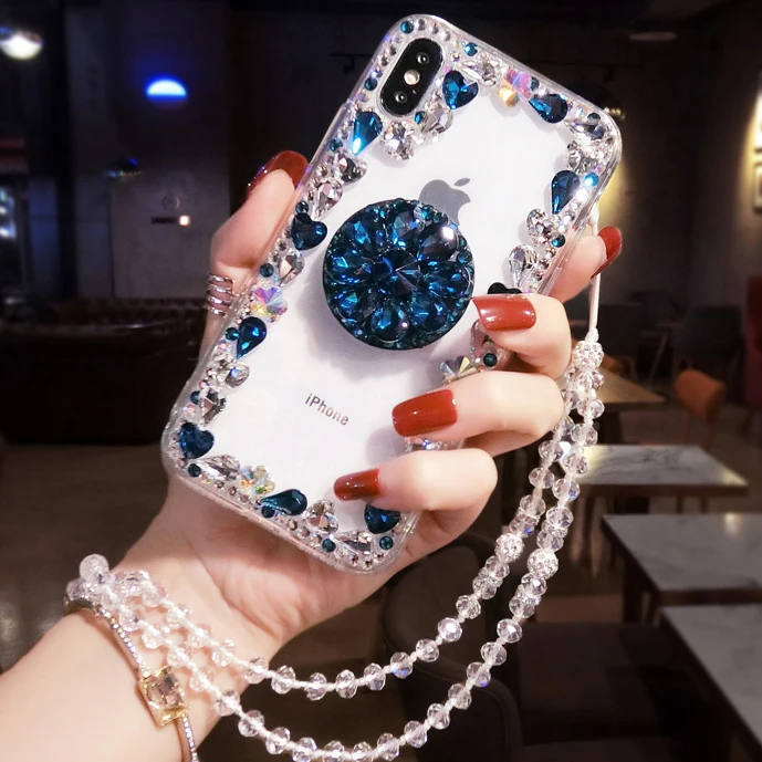

Glitter Diamond Case for OPPO A9 A5 2020 Realme XT X2 6 5 3 Pro C2 K5 Reno 2 2Z 2F 3 4 Pro Necklace Lanyard Strap Phone Cover