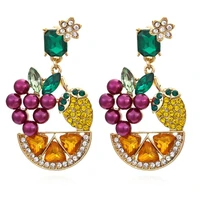 creative grape lemon pearl flower earrings for woman fashion fruit flower earrings wholesale